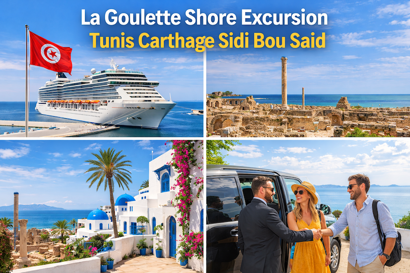 Lorsque votre bateau de croisière accoste au port de La Goulette, une chose est sûre : vous avez devant vous une occasion unique de découvrir certains des plus beaux trésors de la Tunisie en quelques heures seulement. Entre histoire millénaire, villages pittoresques et paysages méditerranéens, l’escale à Tunis est souvent l’un des moments préférés des voyageurs. Nous avons conçu une excursion privée depuis le port de La Goulette spécialement pour les passagers de croisière qui souhaitent explorer Tunis, Carthage et Sidi Bou Saïd confortablement, sans stress et surtout avec la garantie de revenir au bateau à l’heure. Avec NavetteTunisie, vous profitez d’un chauffeur privé, d’un véhicule climatisé et d’une organisation parfaitement adaptée aux horaires de votre croisière. Notre objectif est simple : vous faire vivre une escale agréable, fluide et mémorable, tout en découvrant les incontournables de la région de Tunis. Pourquoi choisir une excursion privée depuis le port de La Goulette Lorsqu’un bateau de croisière arrive à La Goulette, des milliers de passagers descendent en même temps pour visiter Tunis. Les excursions proposées par les compagnies de croisière sont souvent bondées, rigides et assez coûteuses. C’est là qu’une excursion privée avec chauffeur local fait toute la différence. Avec NavetteTunisie, nous vous proposons une alternative simple et confortable : Accueil directement au port de La Goulette Chauffeur privé professionnel Voiture confortable et climatisée Programme flexible selon votre rythme Retour garanti au bateau avant le départ Contrairement aux excursions de groupe, nous prenons le temps de vous faire découvrir les sites incontournables de Tunis dans une ambiance détendue. Vous voyagez à votre rythme, vous prenez le temps de faire des photos et de profiter des paysages. Et surtout, vous avez un interlocuteur local disponible à tout moment. Carthage : un voyage fascinant au cœur de l’histoire antique Impossible de visiter Tunis sans passer par Carthage, l’un des sites archéologiques les plus célèbres de la Méditerranée. Fondée il y a plus de 2800 ans, Carthage fut autrefois l’une des villes les plus puissantes du monde antique. Elle rivalisait avec Rome avant d’être détruite lors des guerres puniques. Aujourd’hui, les visiteurs peuvent découvrir plusieurs sites emblématiques : Les thermes d’Antonin Ces impressionnantes ruines romaines face à la mer sont parmi les plus spectaculaires de Tunisie. Autrefois, ces thermes étaient parmi les plus grands de l’Empire romain. En vous promenant parmi les colonnes et les vestiges, vous imaginez facilement la grandeur de cette cité antique. La colline de Byrsa Depuis la colline de Byrsa, vous profitez d’une vue magnifique sur le golfe de Tunis. C’est également ici que se trouve le musée de Carthage, qui retrace l’histoire fascinante de la ville. Les ports puniques Ces anciens ports militaires témoignent de la puissance maritime de Carthage. C’est ici que les navires carthaginois étaient construits et préparés pour leurs expéditions. Notre chauffeur prend toujours le temps de vous expliquer les sites et de vous indiquer les meilleurs points de vue pour les photos. Sidi Bou Saïd : le village bleu et blanc le plus célèbre de Tunisie Après la visite de Carthage, direction Sidi Bou Saïd, l’un des villages les plus beaux et les plus photographiés du monde. Perché au-dessus de la mer, ce village est célèbre pour ses maisons blanches aux portes bleues, ses ruelles pavées et ses terrasses panoramiques. Dès que vous arrivez, l’atmosphère change complètement. On prend le temps de flâner dans les petites rues, de découvrir les boutiques d’artisanat, et bien sûr de profiter d’une vue spectaculaire sur la Méditerranée. Le célèbre Café des Délices Beaucoup de visiteurs aiment s’arrêter au Café des Délices, connu pour sa vue incroyable sur la mer. C’est l’endroit parfait pour : boire un thé à la menthe goûter une pâtisserie tunisienne profiter du paysage À Sidi Bou Saïd, chaque coin de rue est une carte postale. Une excursion parfaitement adaptée aux passagers de croisière Lorsque nous organisons une excursion depuis le port de La Goulette, nous savons que le temps est précieux. C’est pourquoi nos circuits sont conçus pour durer entre 3h30 et 4 heures, ce qui est idéal pour une escale. Le programme est simple et efficace : Accueil au port de La Goulette Route vers Carthage Visite du site archéologique Direction Sidi Bou Saïd Temps libre pour photos et découverte Retour confortable vers votre bateau Nous suivons toujours les horaires de votre croisière afin que vous puissiez profiter de votre excursion en toute tranquillité. Un service fiable, confortable et apprécié des voyageurs Depuis plusieurs années, NavetteTunisie accompagne les voyageurs qui arrivent à Tunis par bateau de croisière. Notre priorité est de proposer : un accueil chaleureux un service ponctuel un chauffeur professionnel une excursion agréable et sans stress Nous savons que votre escale est courte. C’est pourquoi nous faisons tout pour que chaque minute compte. Beaucoup de nos clients nous disent après leur excursion : “C’était le moment le plus agréable de notre croisière.” Et c’est exactement ce que nous souhaitons offrir : une expérience authentique et mémorable en Tunisie. Comment réserver facilement votre excursion depuis La Goulette La réservation est très simple et rapide. Il suffit de nous envoyer un message avec : le nom de votre bateau de croisière la date de votre escale le nombre de personnes Nous vous répondons rapidement avec la confirmation de votre excursion privée. Le jour de votre arrivée, votre chauffeur vous attendra directement à la sortie du port de La Goulette avec votre nom. Vous montez à bord du véhicule et votre découverte de Tunis commence immédiatement. Réservez votre excursion privée avec NavetteTunisie Si votre croisière fait escale à Tunis – La Goulette, ne manquez pas l’occasion de découvrir Carthage et Sidi Bou Saïd dans les meilleures conditions. Avec NavetteTunisie, vous profitez : ✔ d’un chauffeur privé ✔ d’un service fiable et ponctuel ✔ d’un véhicule confortable et climatisé ✔ d’une excursion parfaitement adaptée aux croisiéristes Nous serons ravis de vous accueillir et de vous faire découvrir les merveilles de Tunis. Réservez dès maintenant votre excursion privée via WhatsApp : navettetunisie.net Notre équipe vous répond rapidement afin de confirmer votre excursion et organiser votre visite. Nous avons hâte de vous accueillir en Tunisie et de faire de votre escale à La Goulette une expérience inoubliable. CLIQUEZ ICI POUR RÉSERVER VOTRE NAVETTE PRIVÉE OU VOTRE CIRCUIT DÈS MAINTENANT SUR NAVETTETUNISIE.NET.